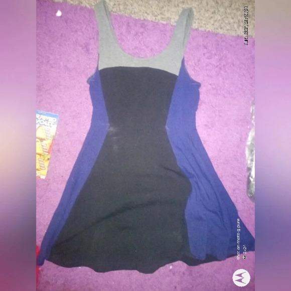 EXPRESS Women’s M Blue/Black/Gray Color Block Sleeveless Fit & Flare Mini Dress - Picture 8 of 10